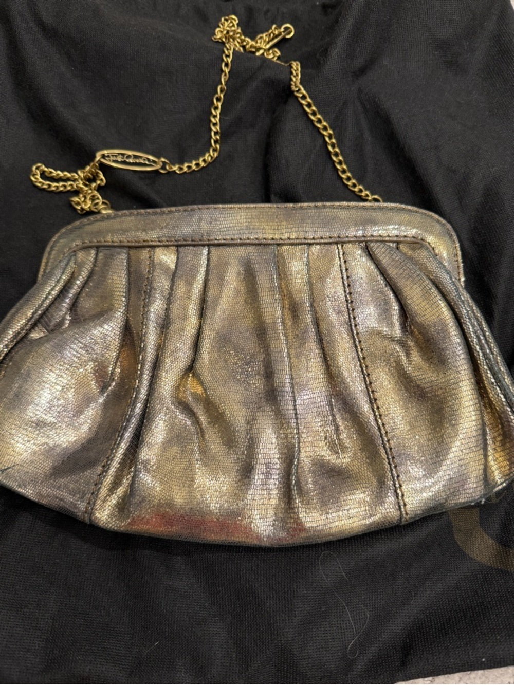 Just Cavalli Iridescent Gold Pleated Clutch with Removable Chain